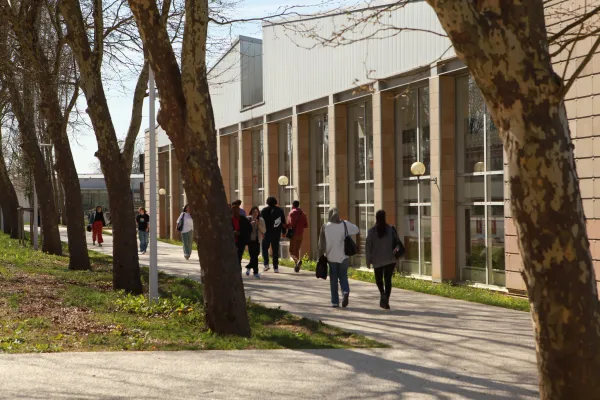 Eleves marchant vers l'université